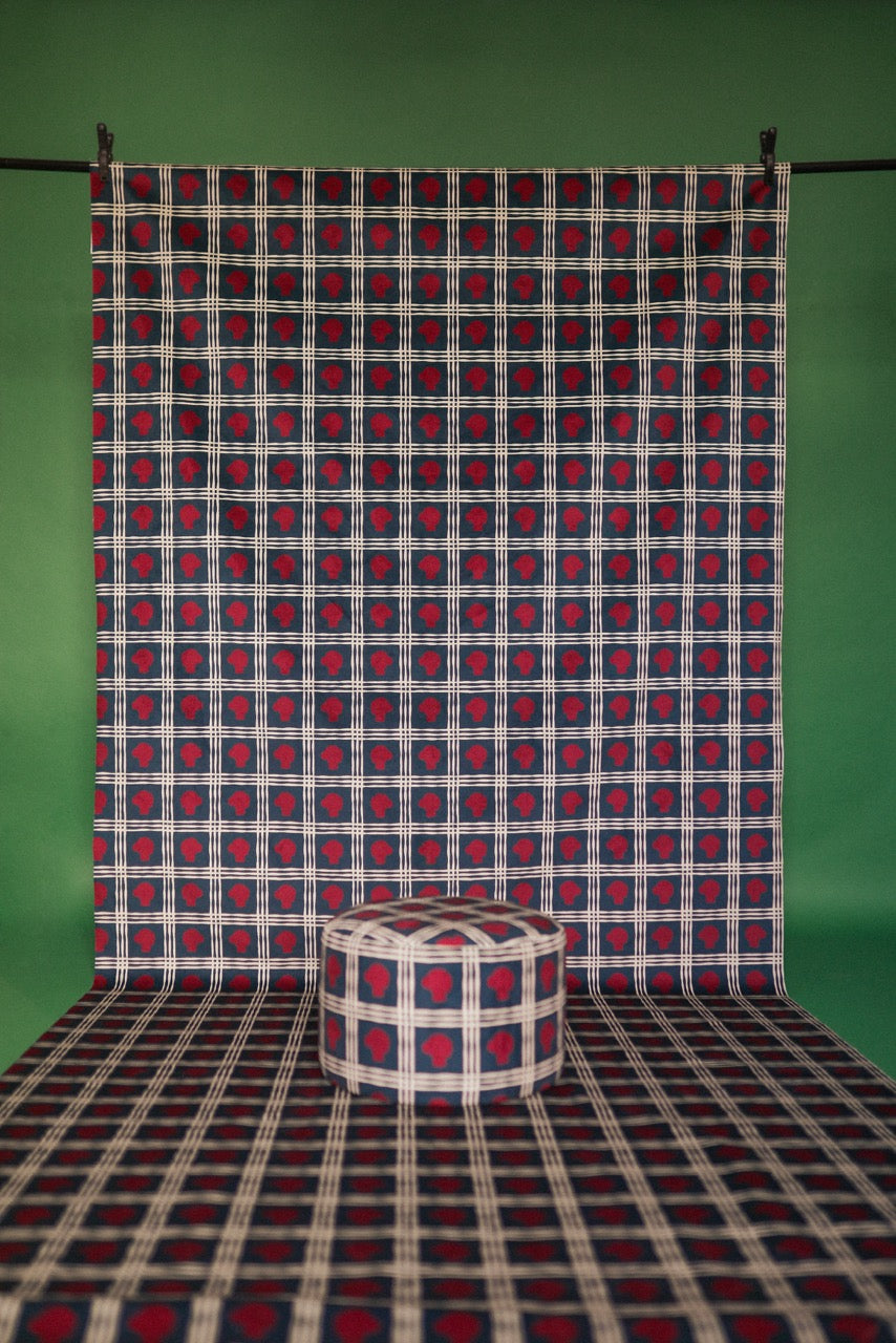 Tissu au metre Bobby - marine et Bordeaux