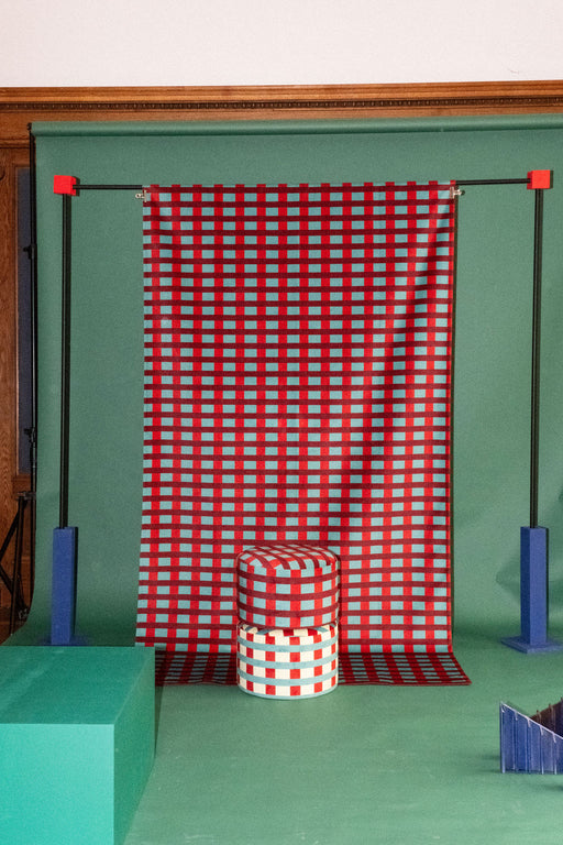 Tissu au mètre Room Service Rouge et bleu-vert