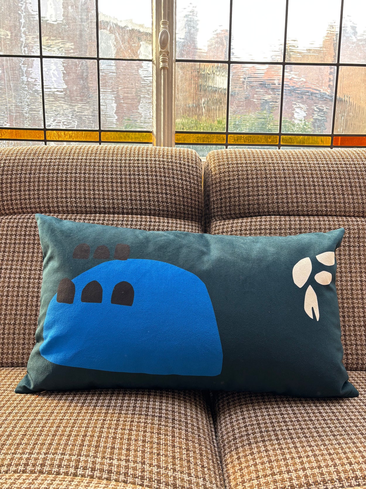 Coussin Babylone Blue L fond bleu