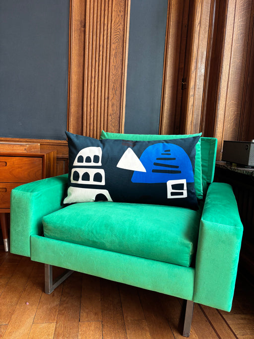 Coussin Babylone Blue L fond bleu
