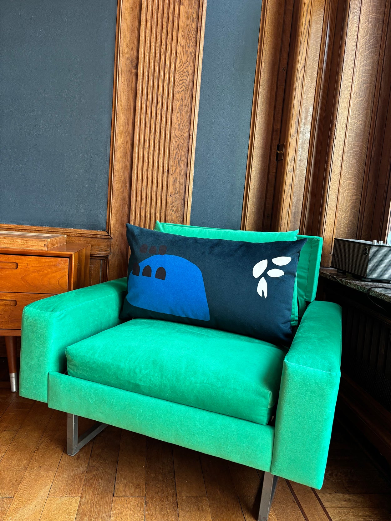 Coussin Babylone Blue L fond bleu