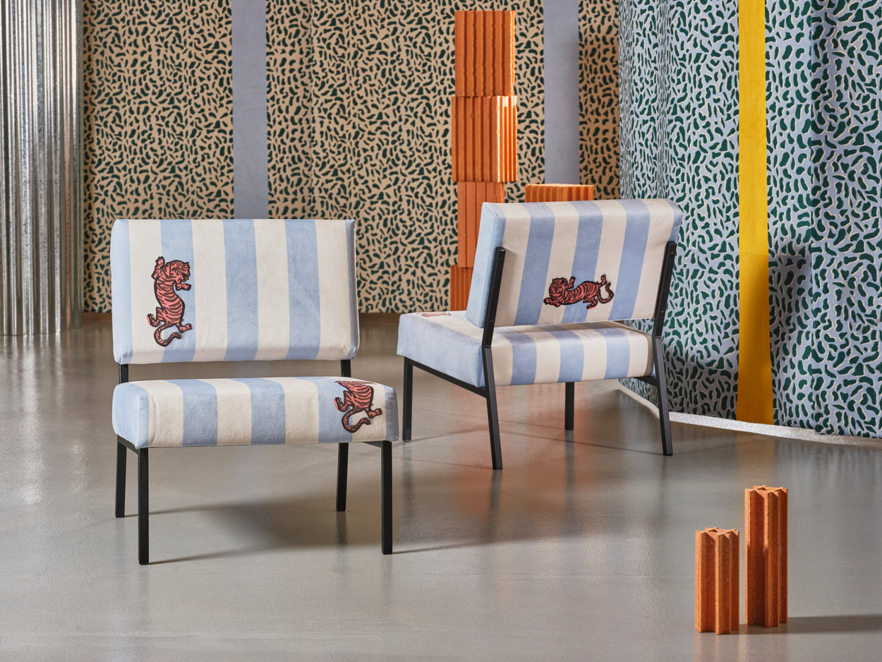 Fauteuil 02 - Féline rayures ciel & crème