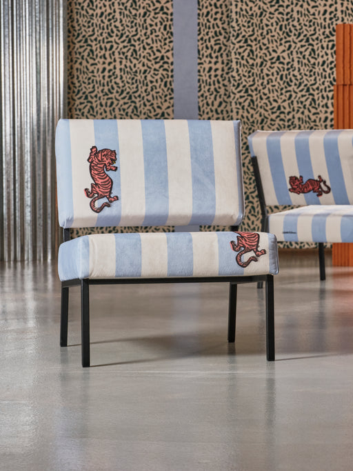 Fauteuil 02 - Féline rayures ciel & crème