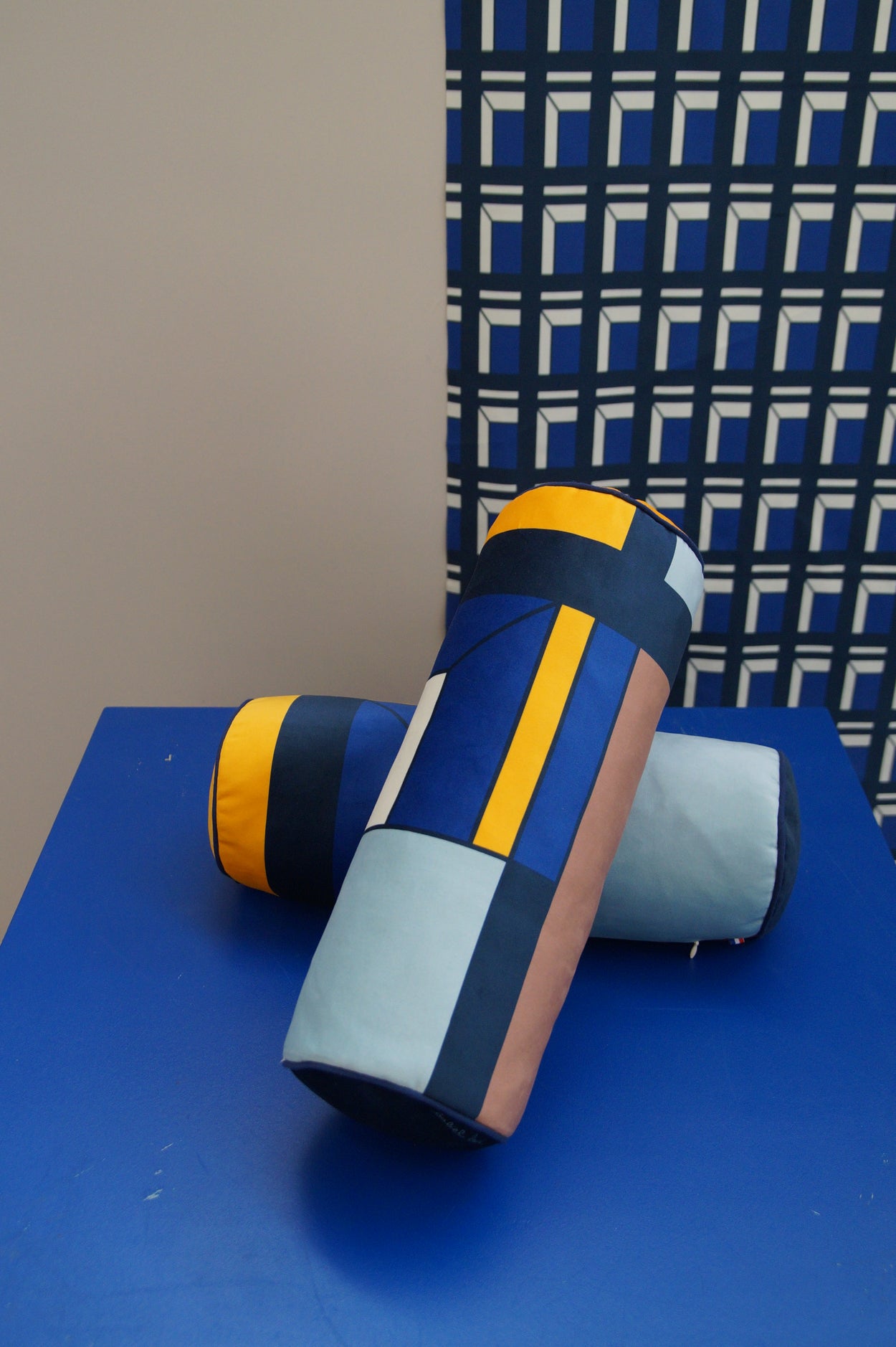Bolster cushion Urbaine yellow and blue