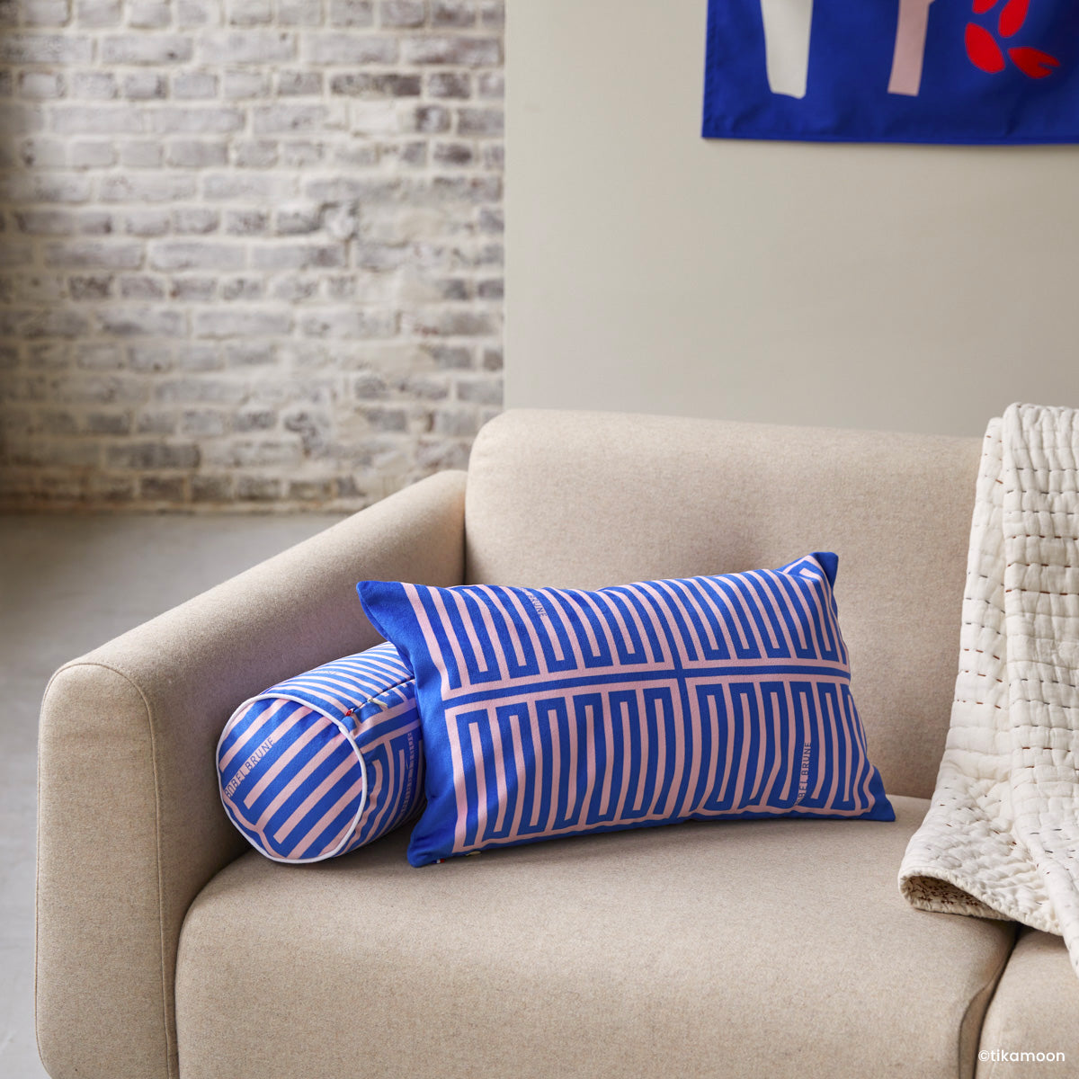 Coussin Elios rose et bleu S