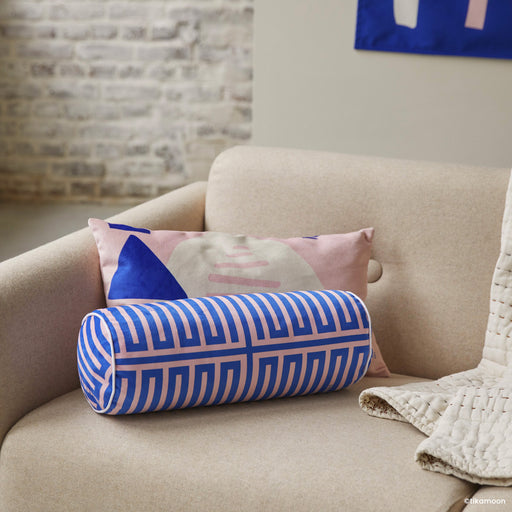 Coussin Bolster Elios bleu & rose