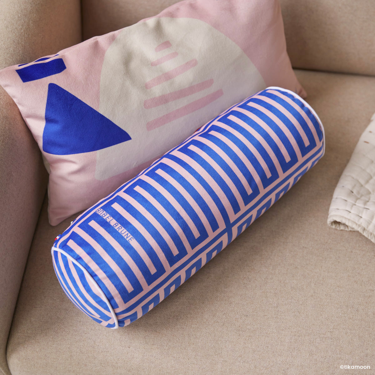 Coussin Bolster Elios bleu & rose