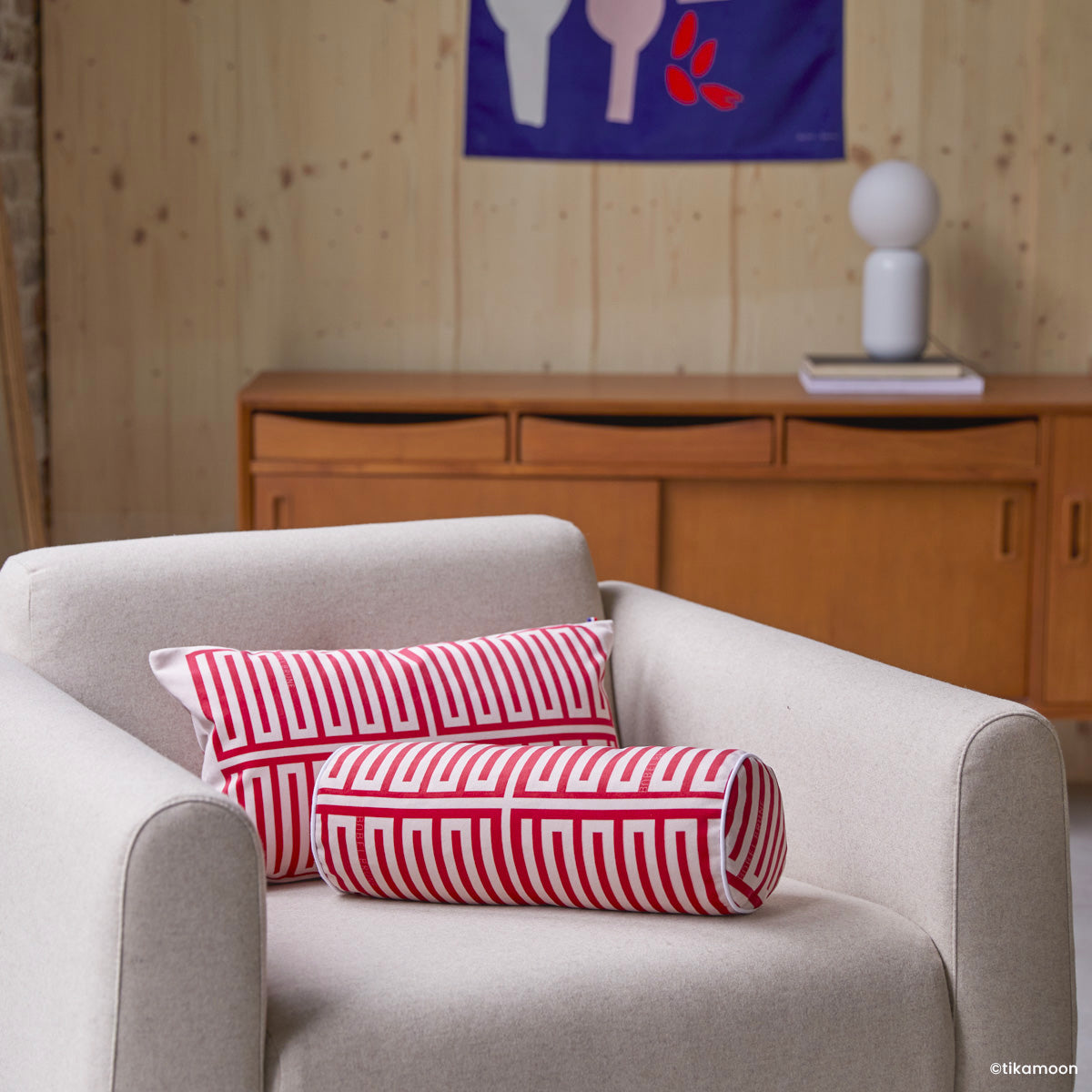 Coussin Bolster Elios rouge & rose