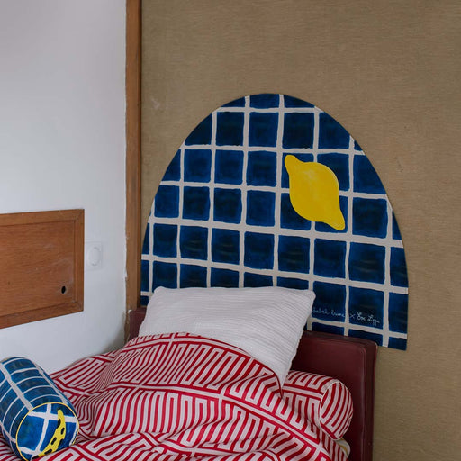 Tenture tête de lit Splash bleu marine et jaune chambre d'enfant original modern pattern design