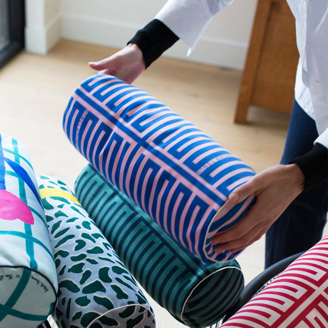 Coussin Bolster Elios bleu & rose