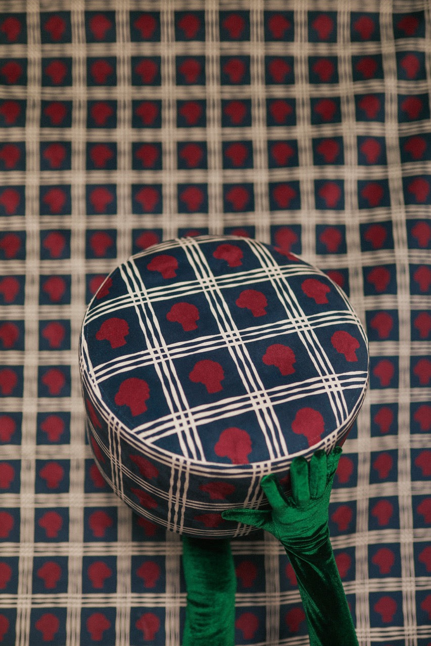 Pouf Bobby - Marine et bordeaux