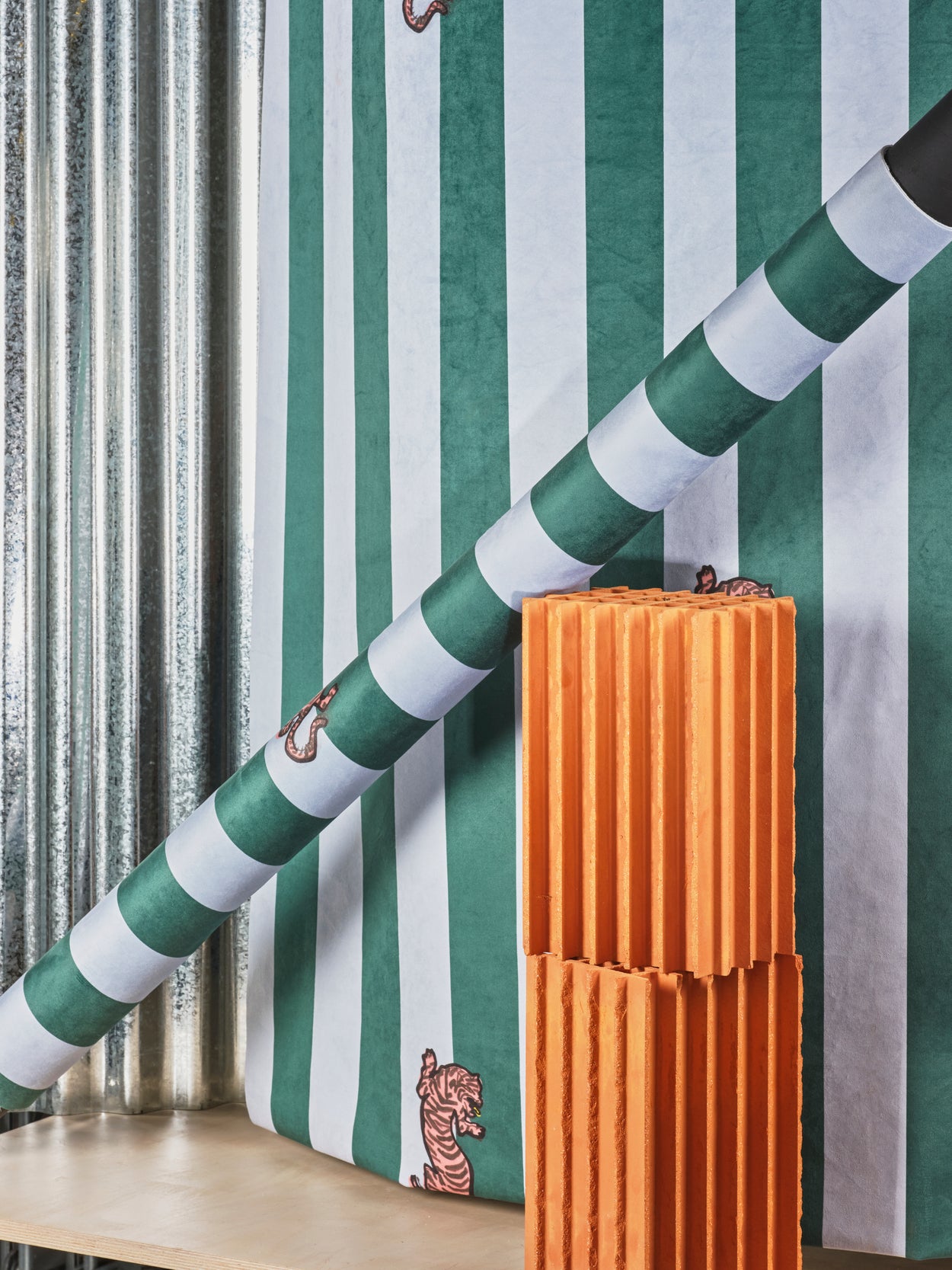 Suede velvet by the metre - Féline stripes green