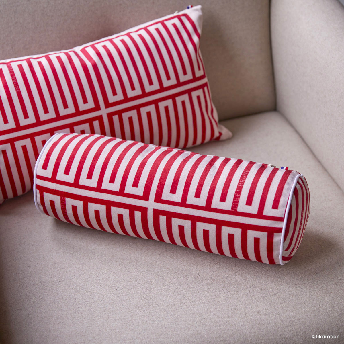 Bolster cushion Elios red & pink